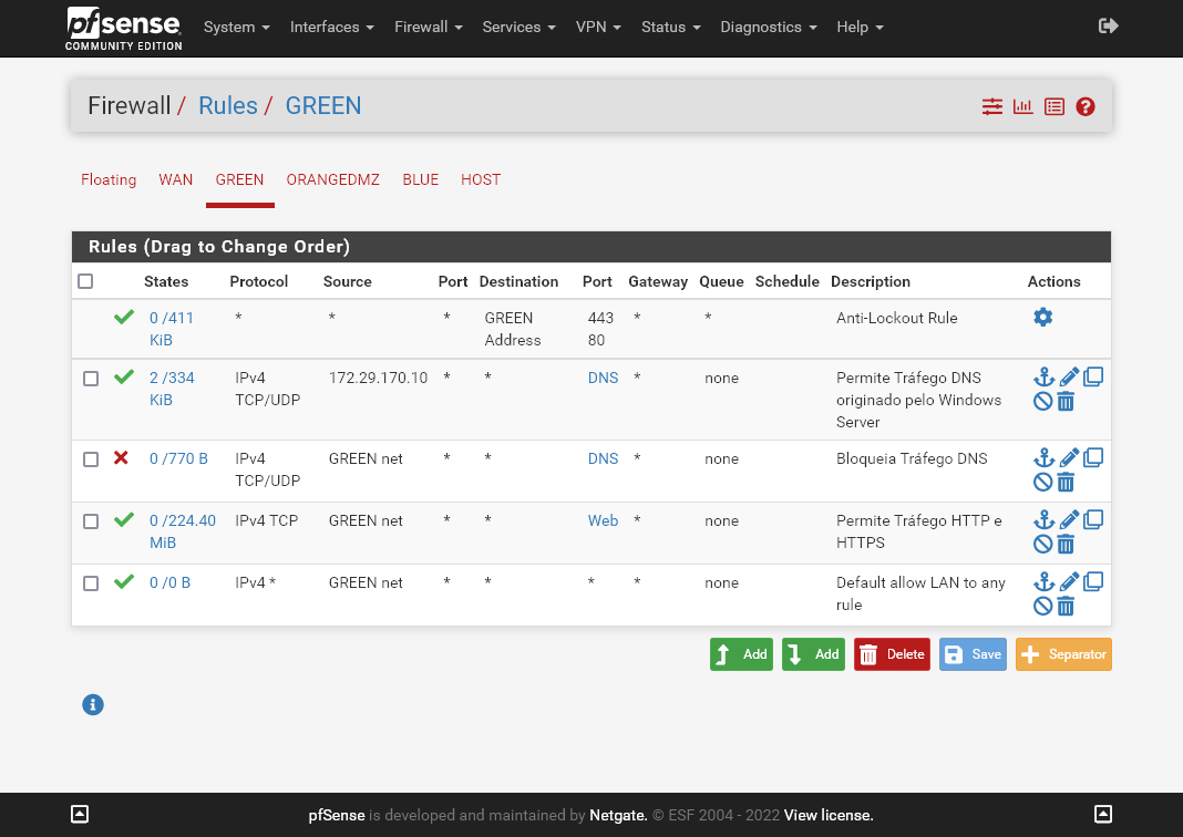 Firewall Rules - Green - Default allow LAN to any rule