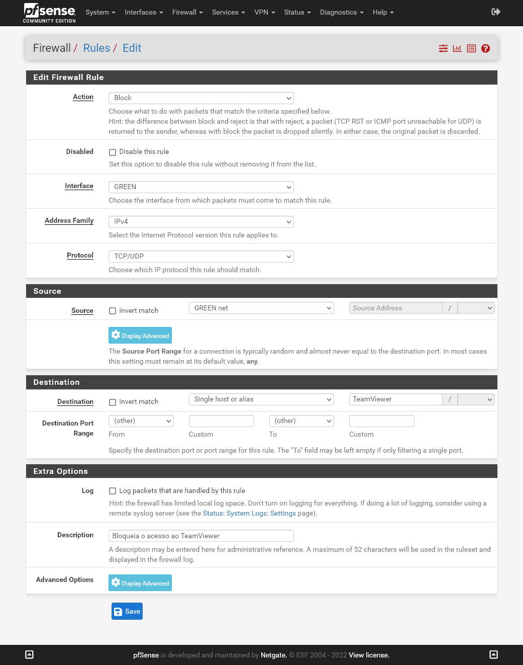 Regra do Firewall Para o TeamViewer
