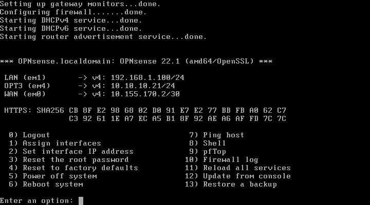 WAN e Interface Para o Host Configuradas