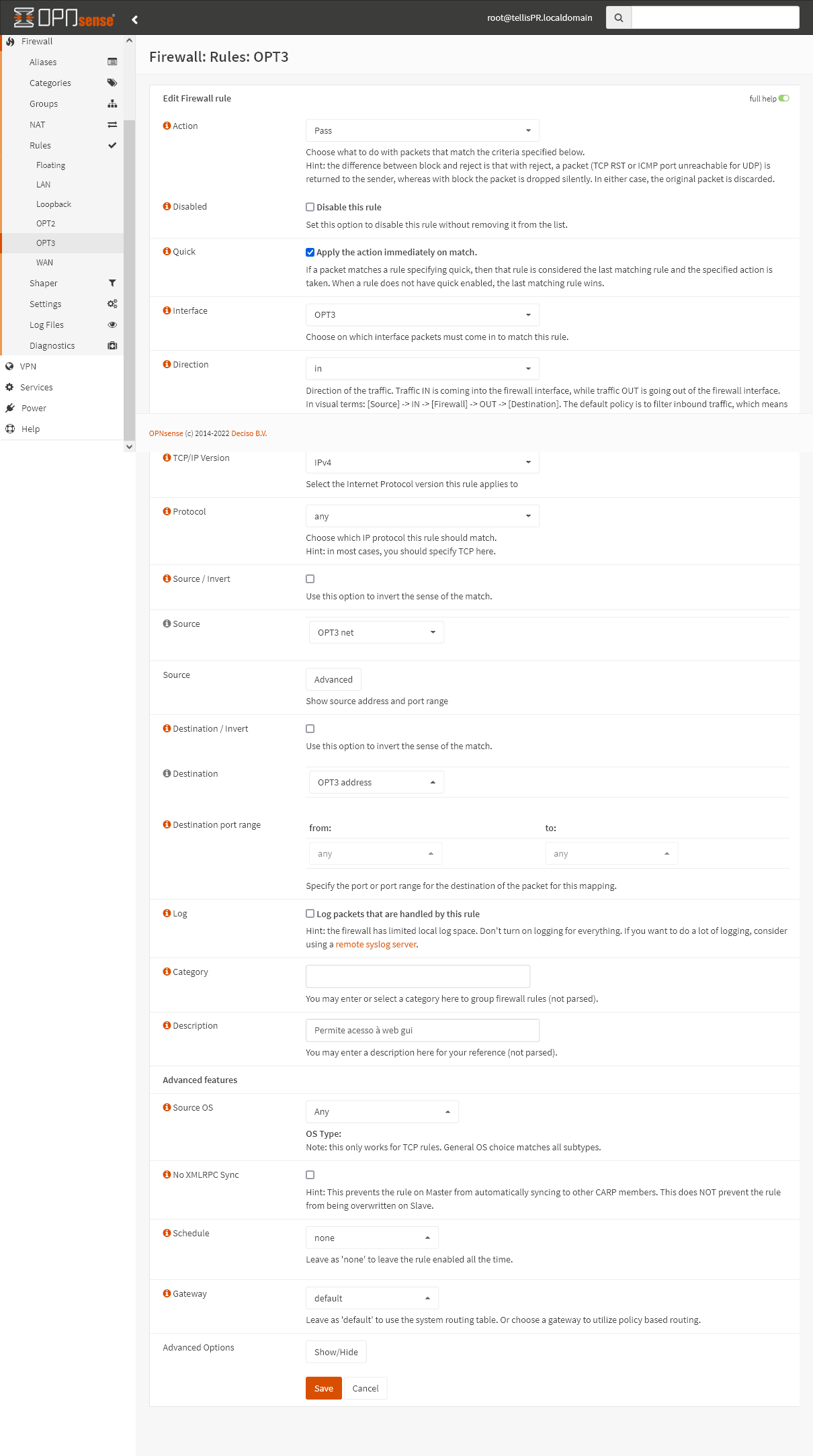 Regra Para Permitir Acesso à Interface Web OPT3