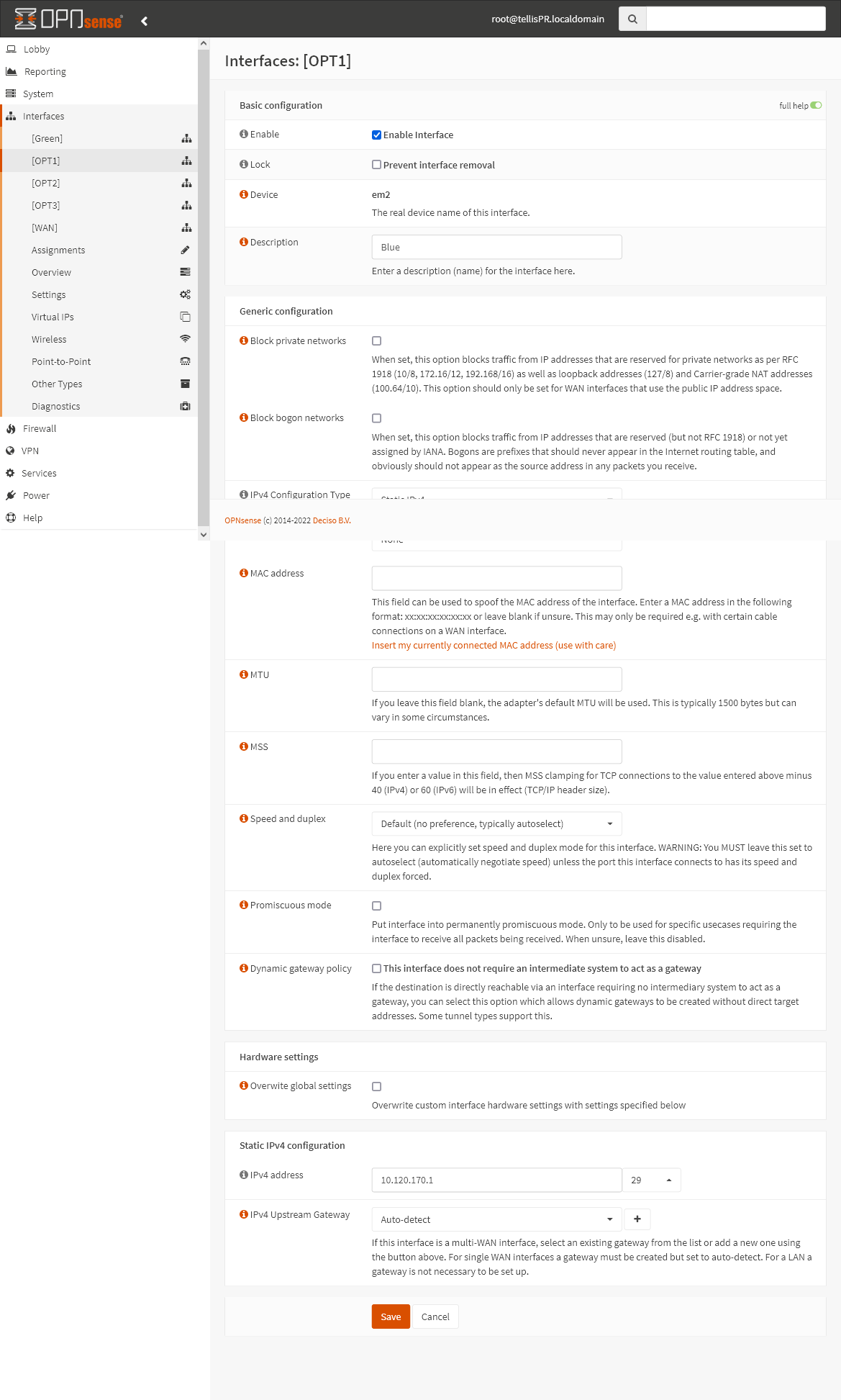Configurações Interface Blue