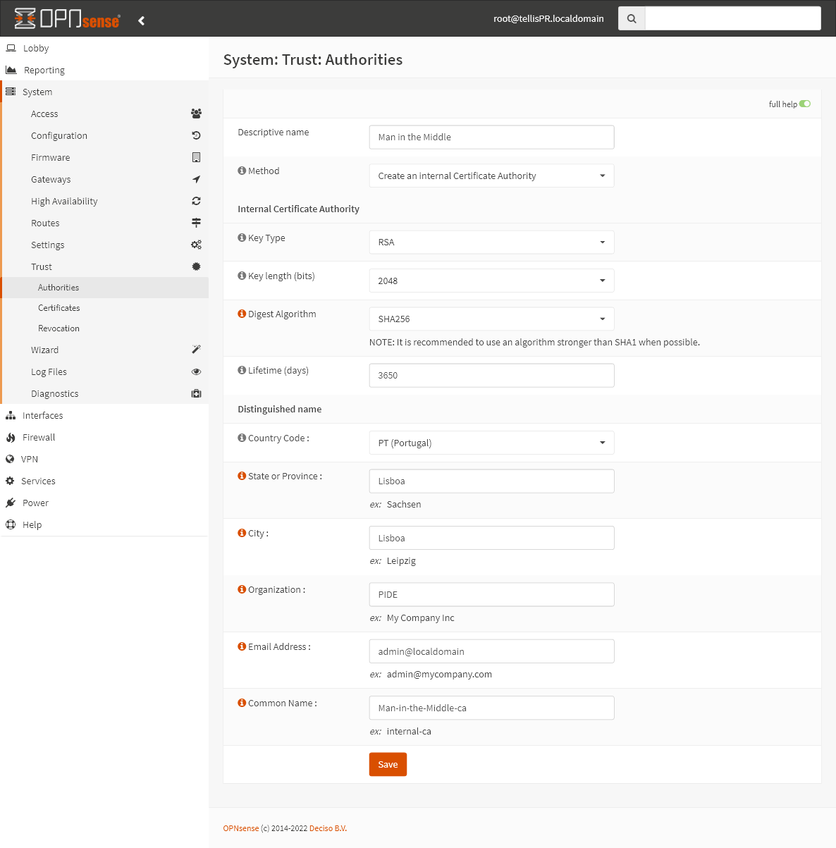 Informações da Autoridade Certificadora