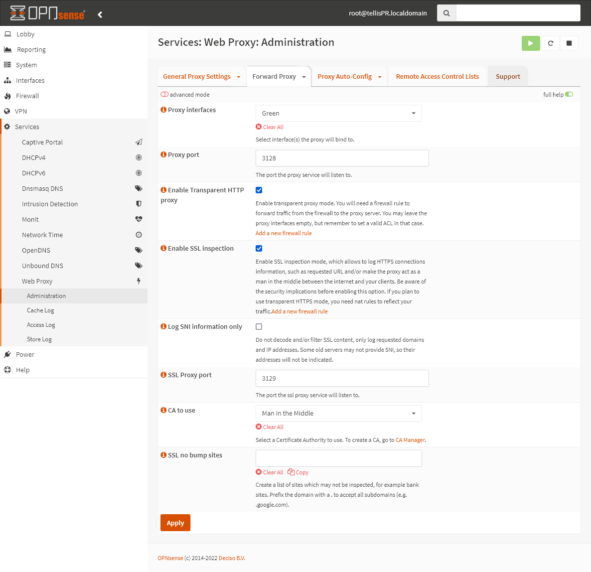Proxy Transparente Ativado