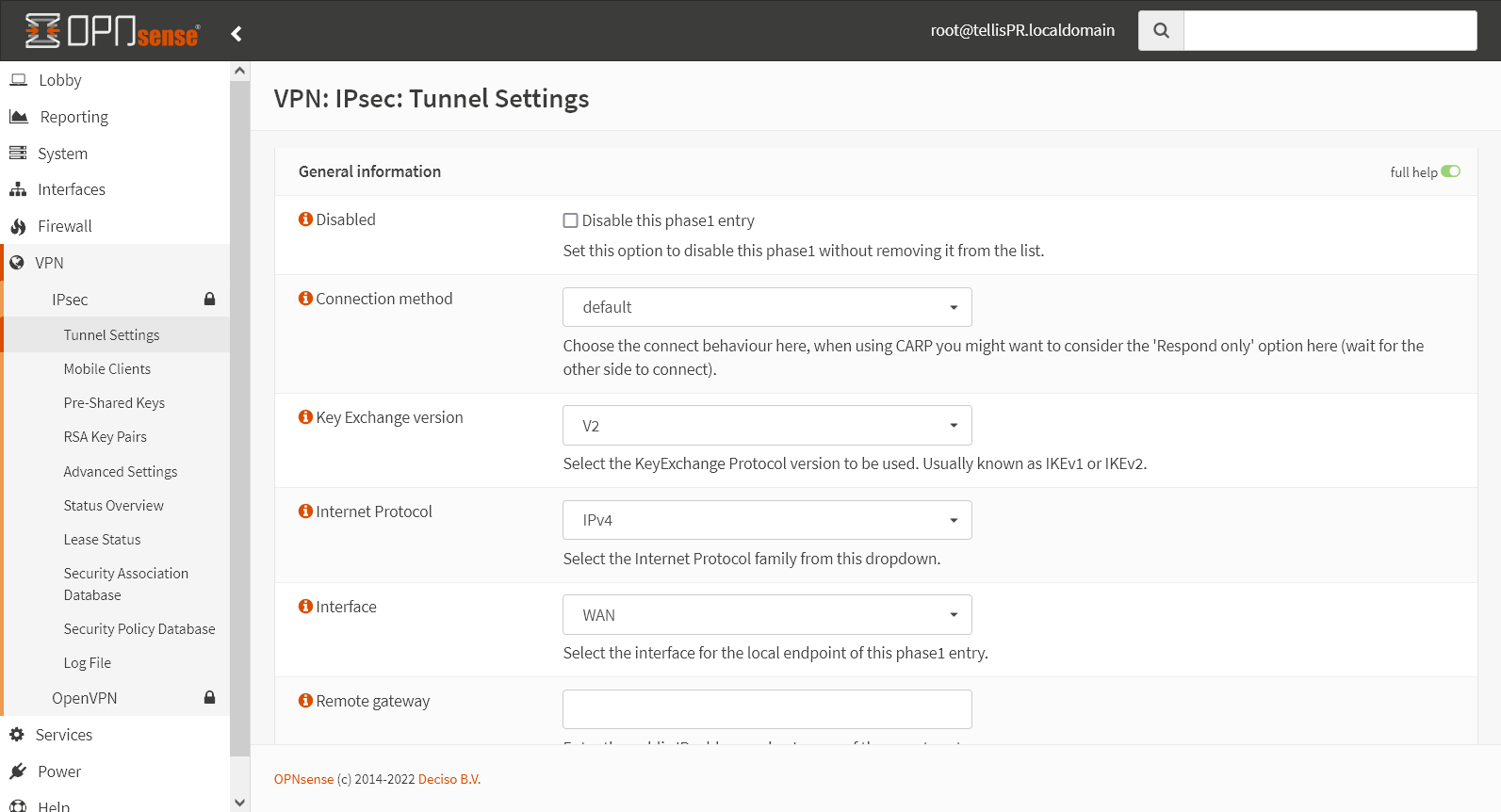 IPsec - Tunnel Settings
