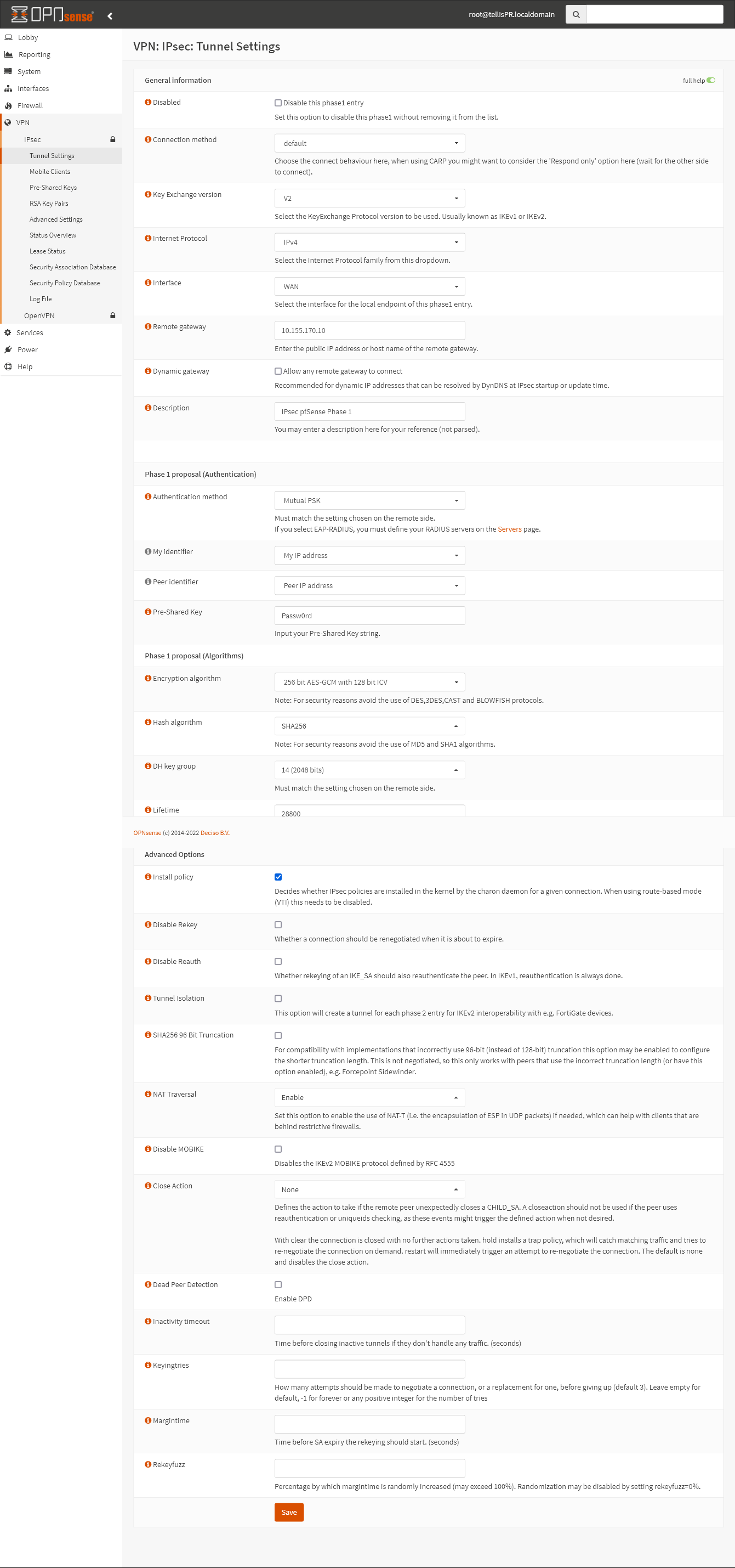 Configurações IPsec Phase 1
