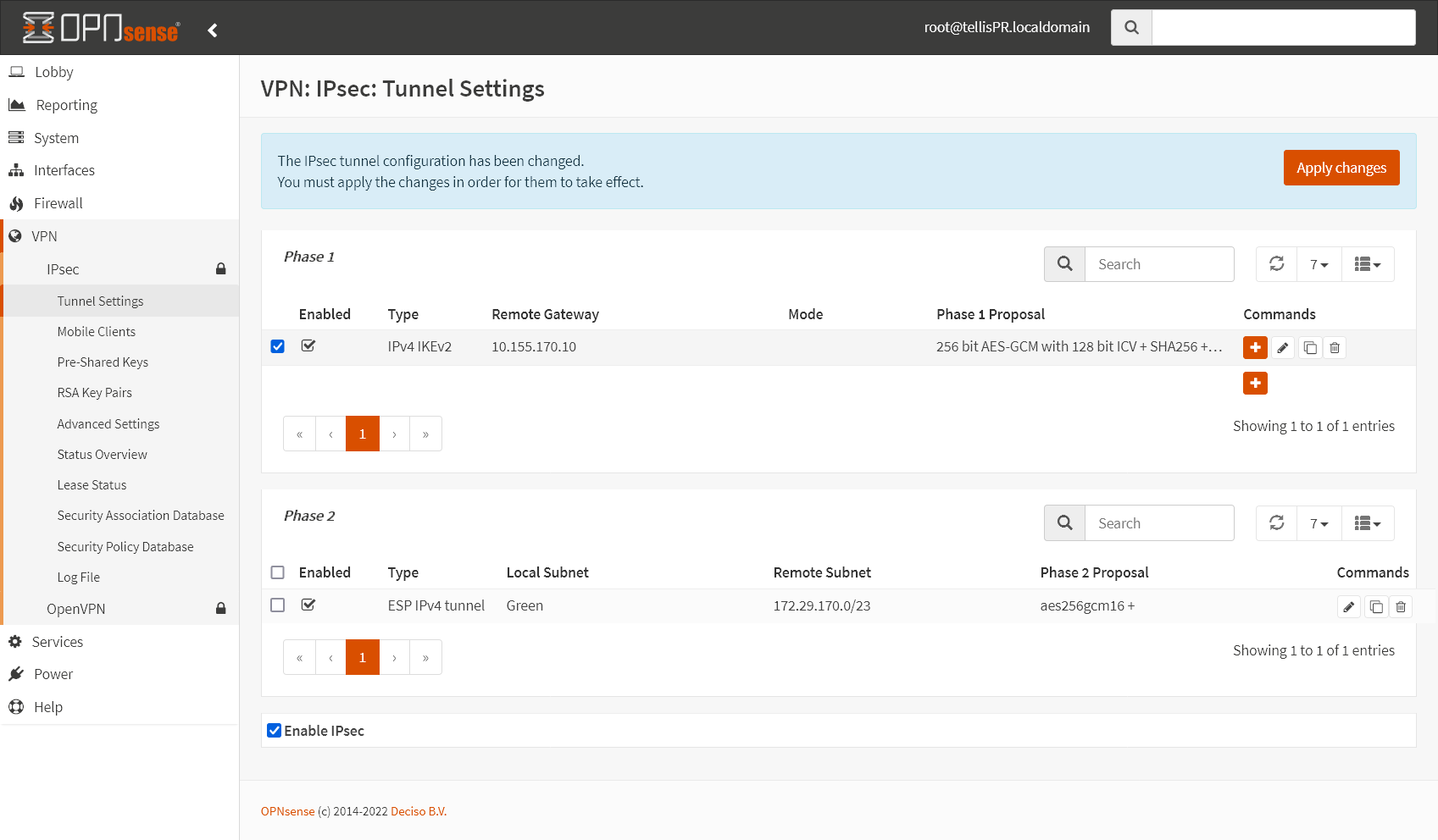 Configuração IPsec Terminada no OPNsense
