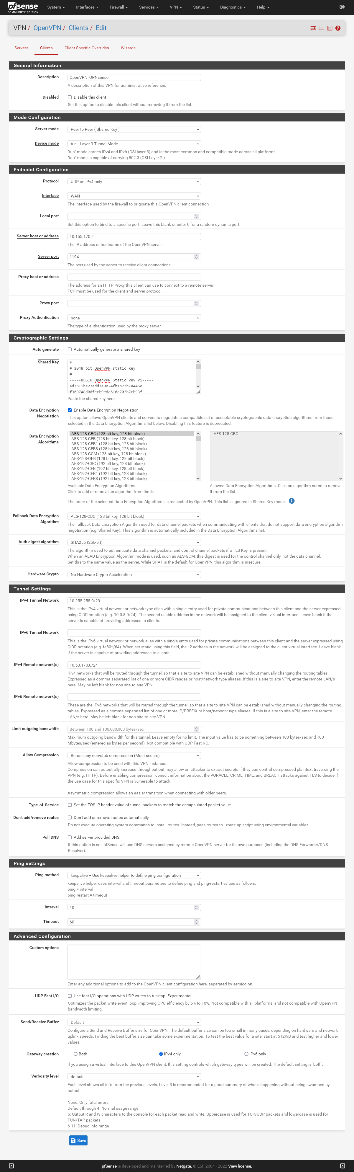 Configuração do cliente OpenVPN