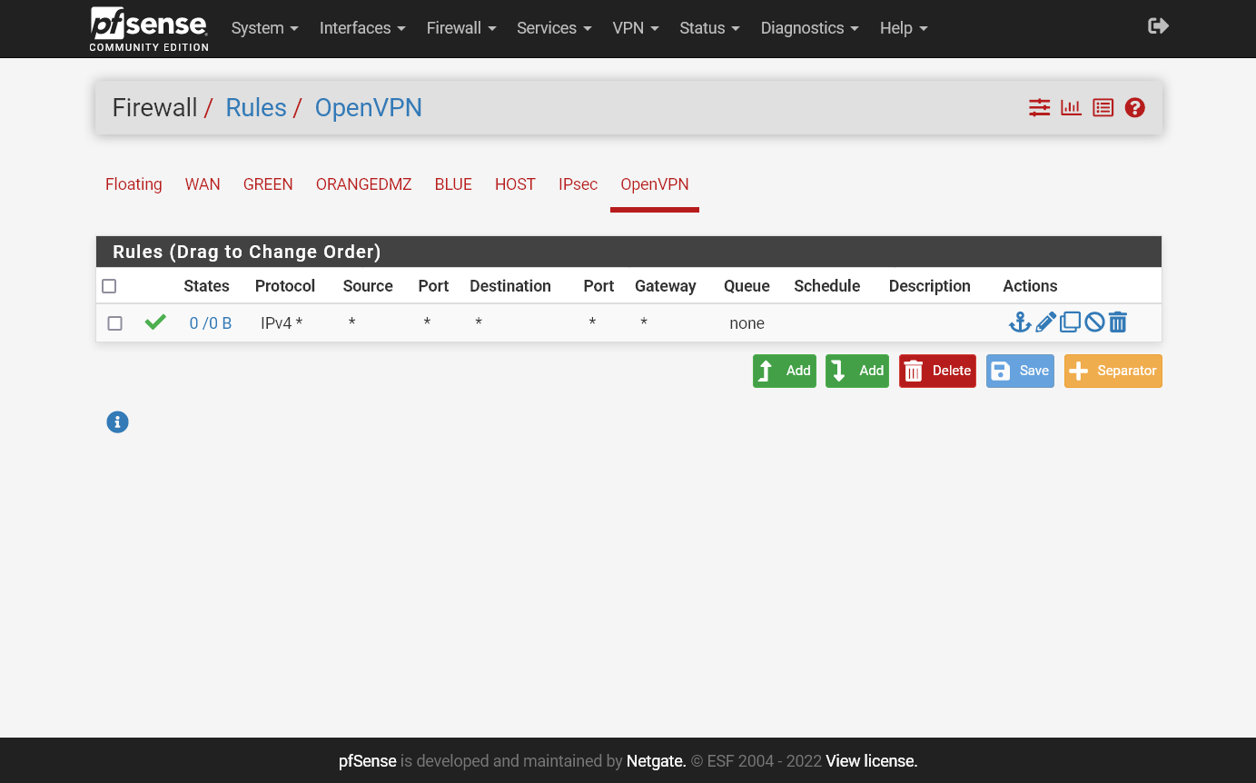 Regra no firewall para a ligação OpenVPN