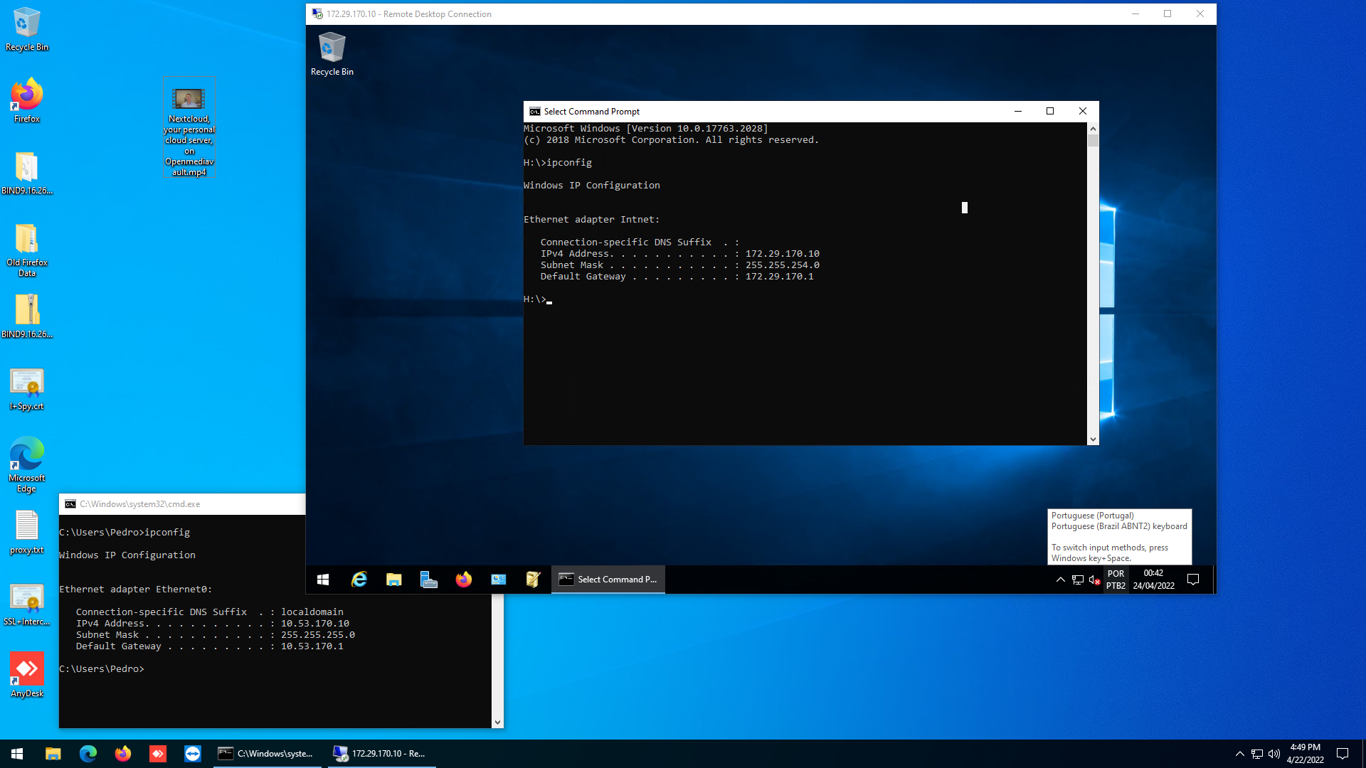 Remote Desktop através do túnel