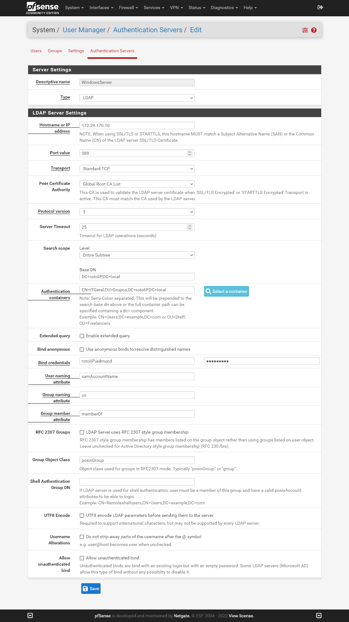 Configurações LDAP