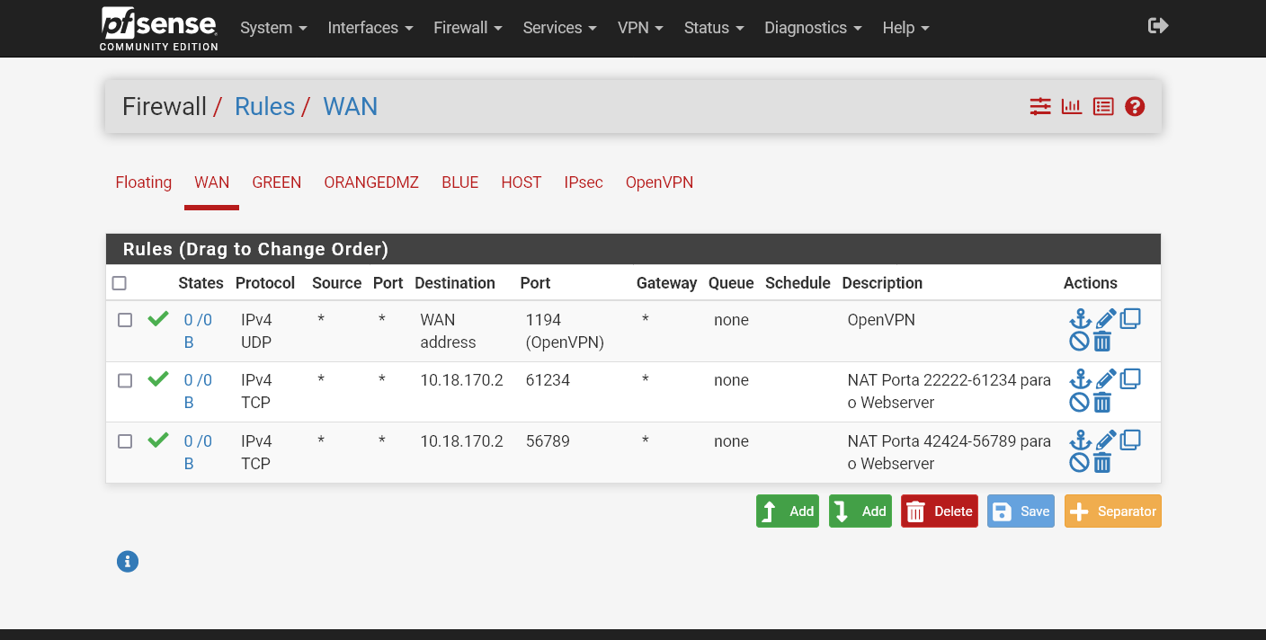 Regra do firewall na WAN para permitir a ligação OpenVPN