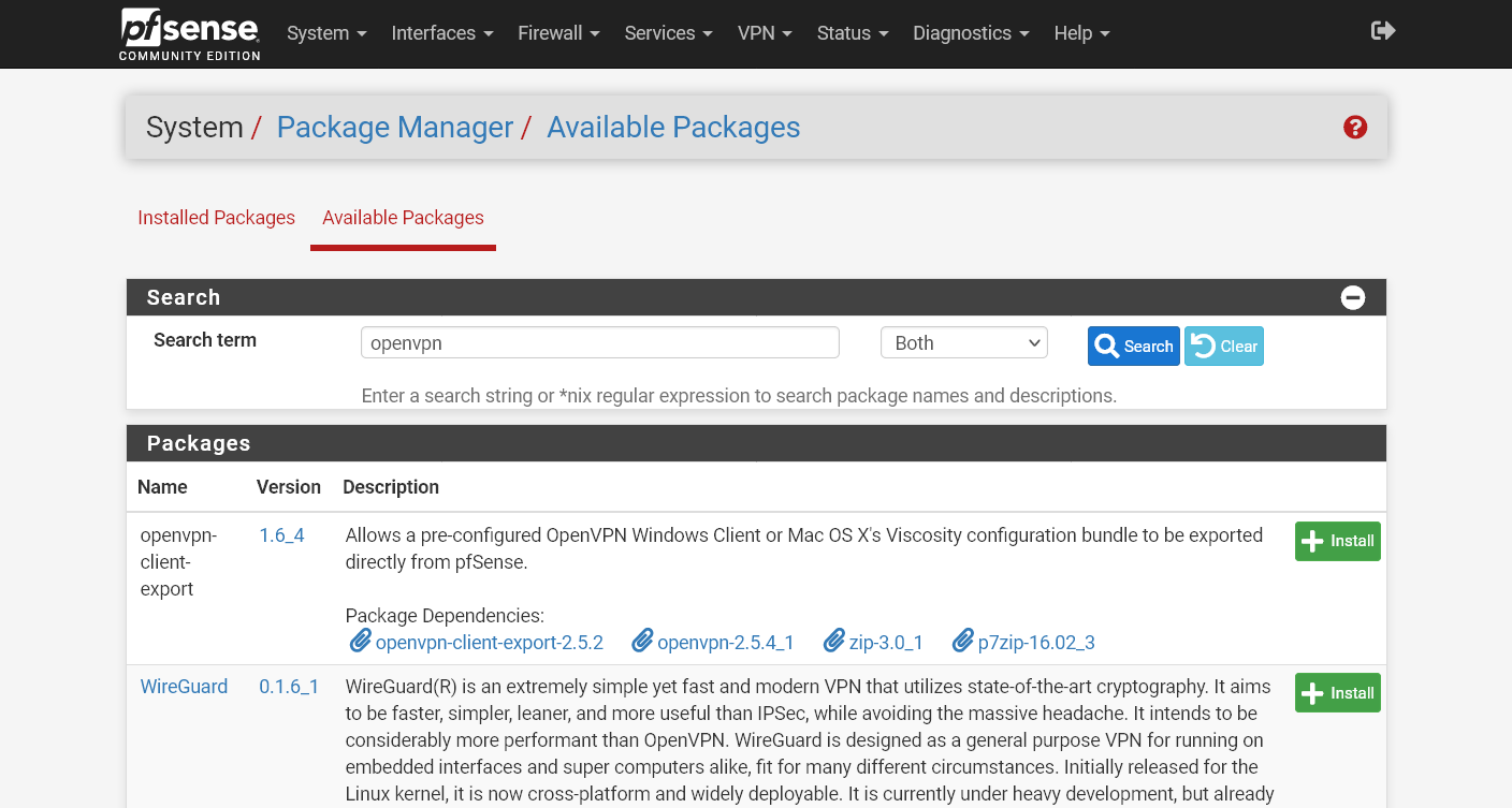 Instalar pacote para exportar configuração OpenVPN para clientes