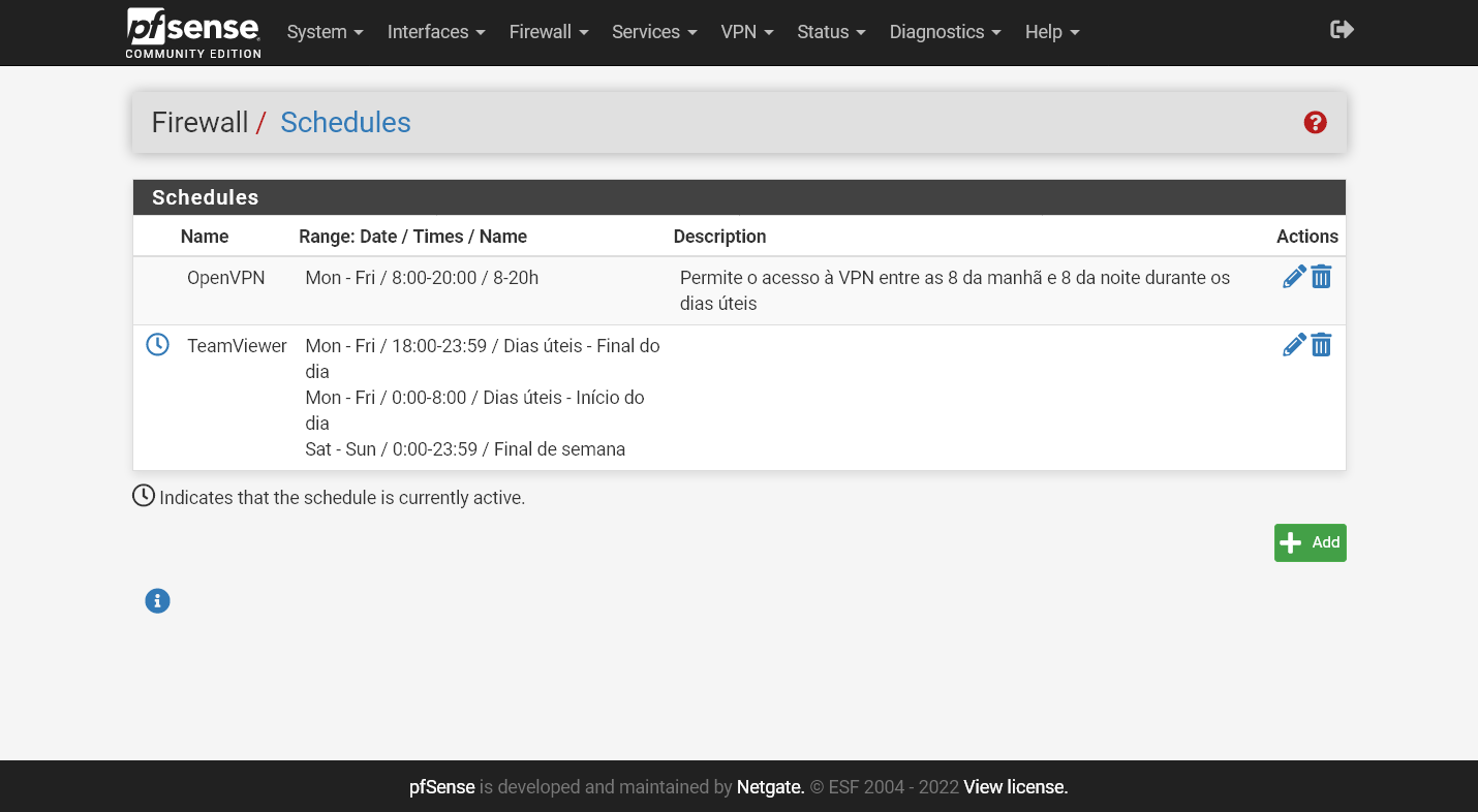 Novo agendamento para OpenVPN