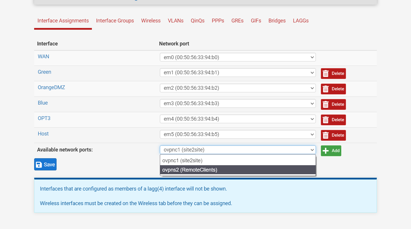 Selecionar porta ovpns2