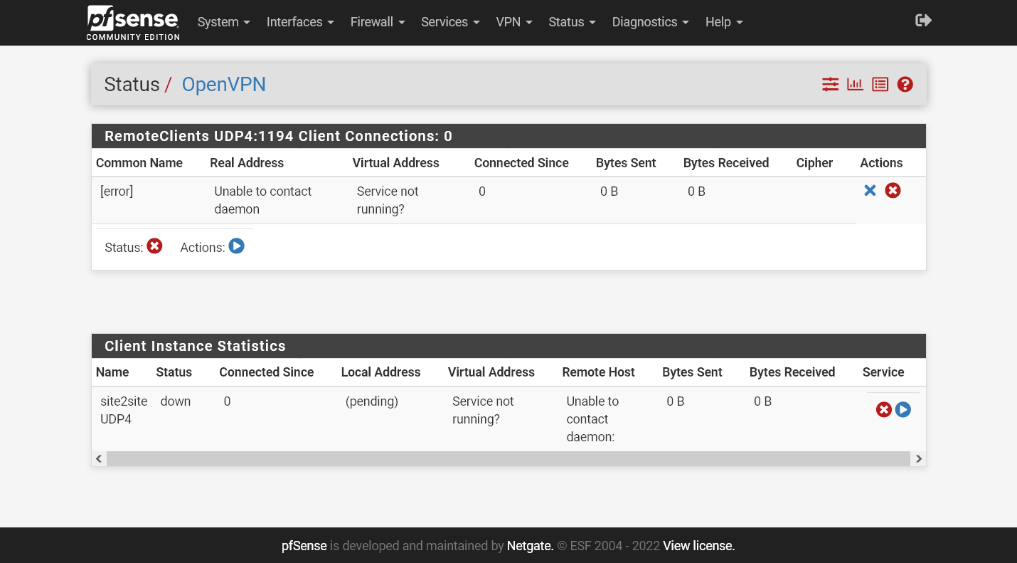 Servidor OpenVPN parado