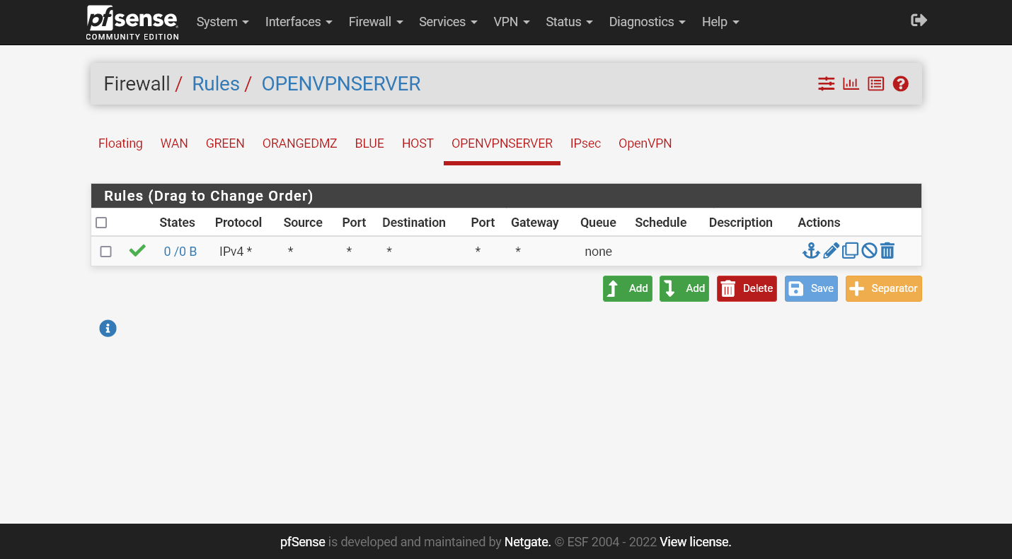 Regra do firewall para a interface OpenVPNServer