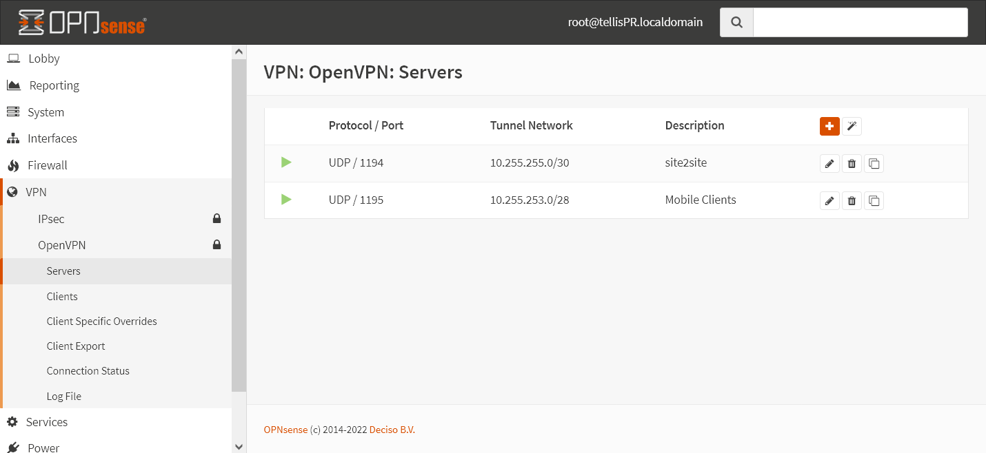 Novo servidor OpenVPN configurado