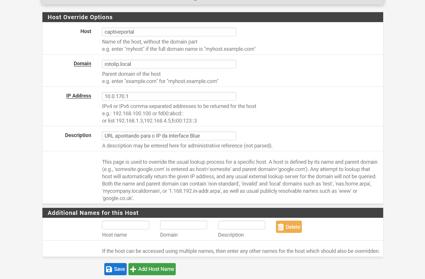 A Record apontando para a interface Blue