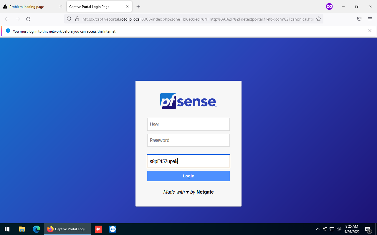 Página de acesso do Captive Portal