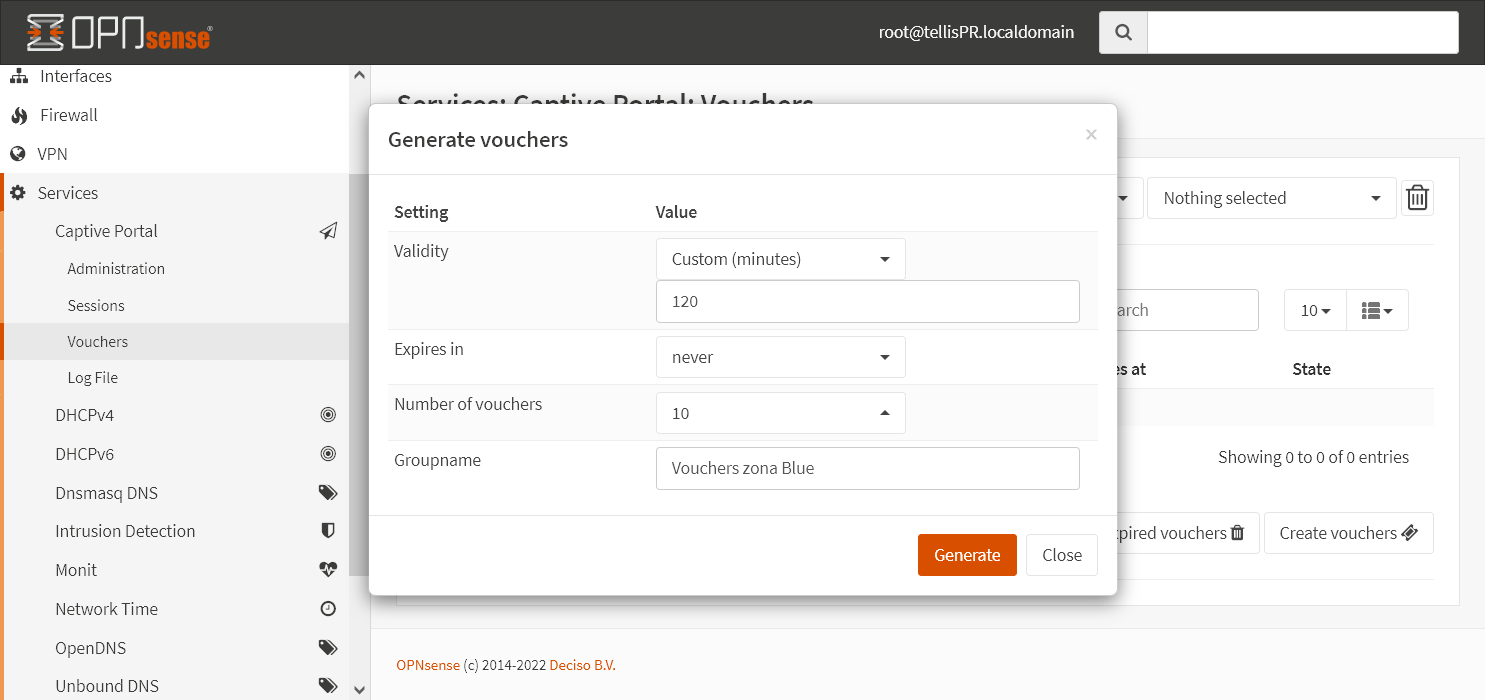 Configurar geração de vouchers