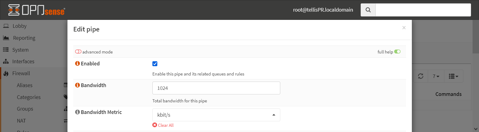 Criar pipe para limitar velocidade de download