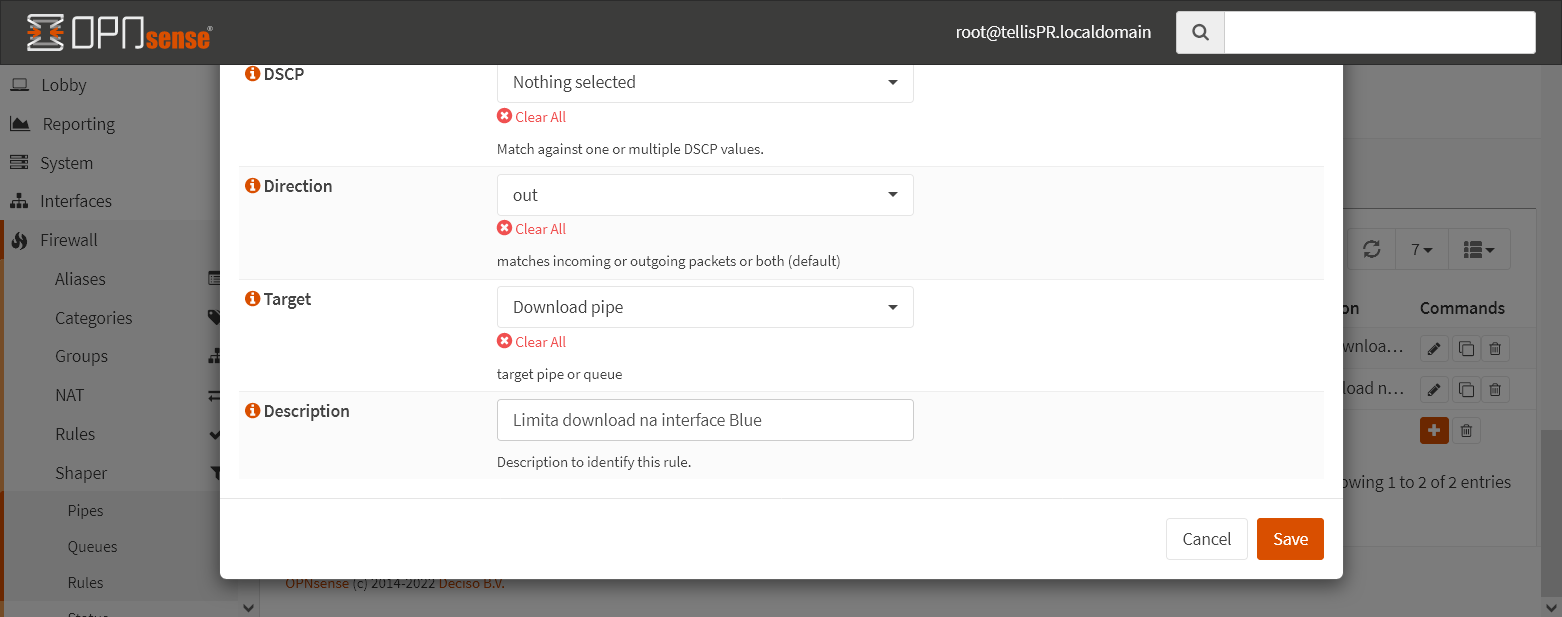 Direção e descrição da regra