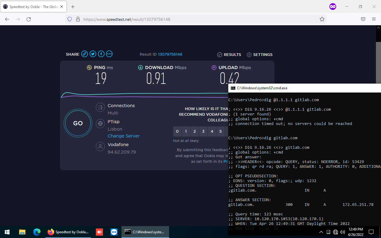 Cliente com largura de banda restrida e acesso apenas ao DNS do firewall