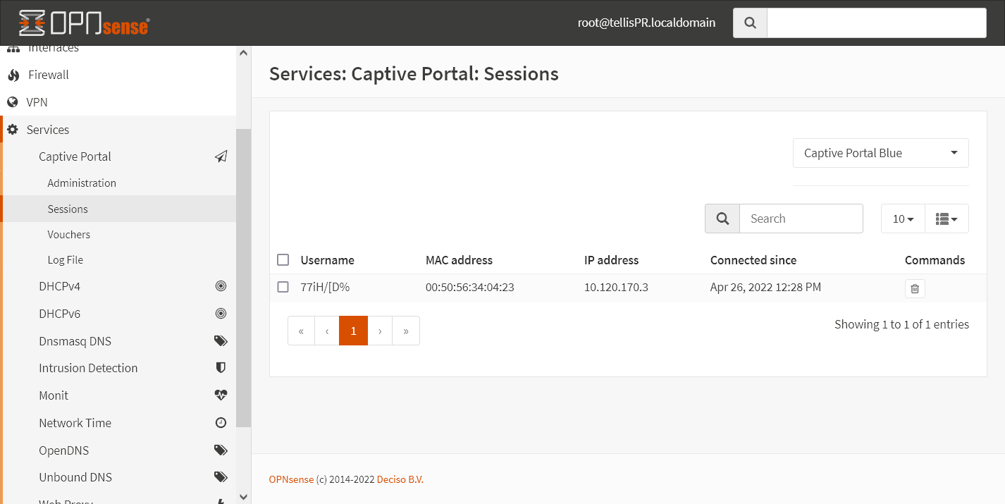 Sessão iniciada no Captive Portal pelo cliente Windows