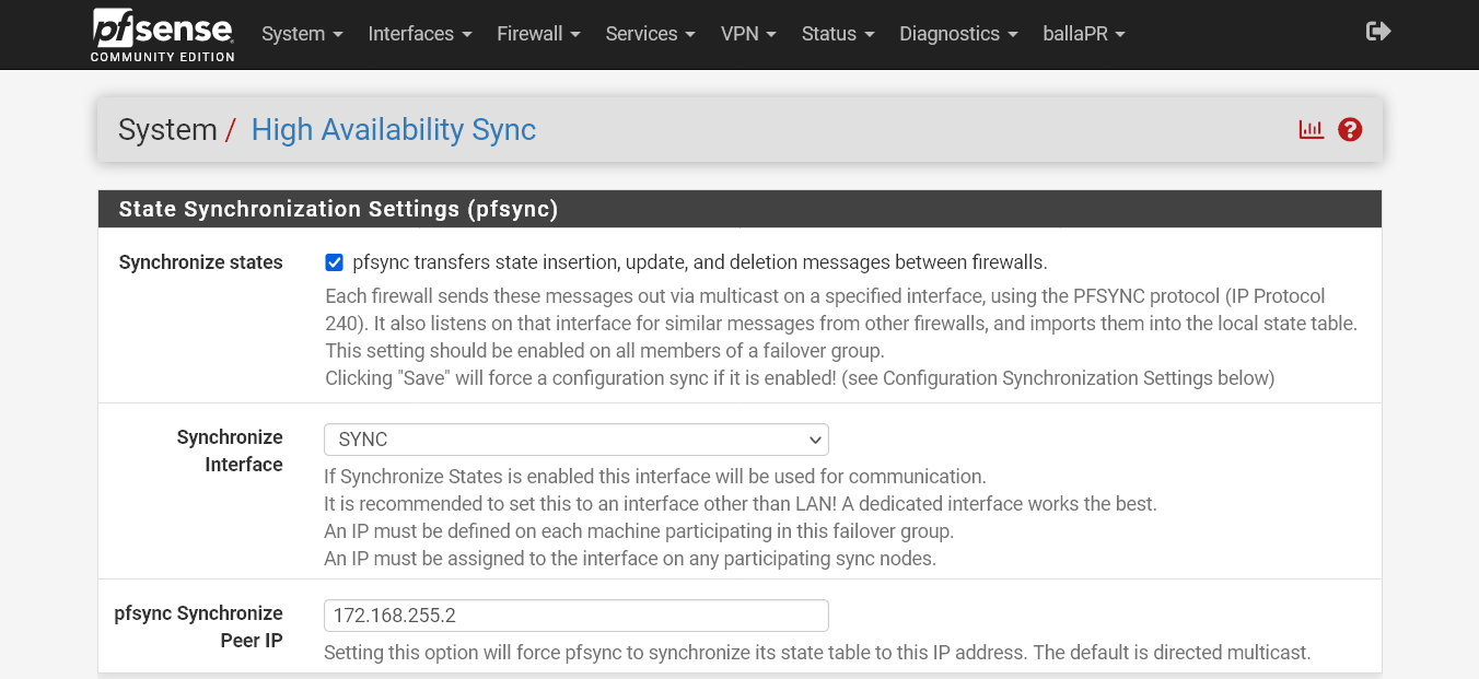High Availability - State Synchronization Settings