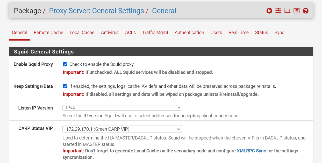 Squid Proxy - CARP Status VIP