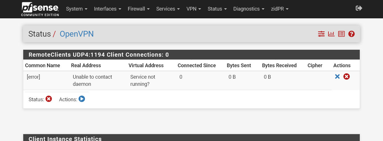 Nenhum cliente no firewall secundário