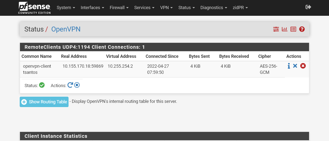 Cliente passou a se conectar ao firewall secundário