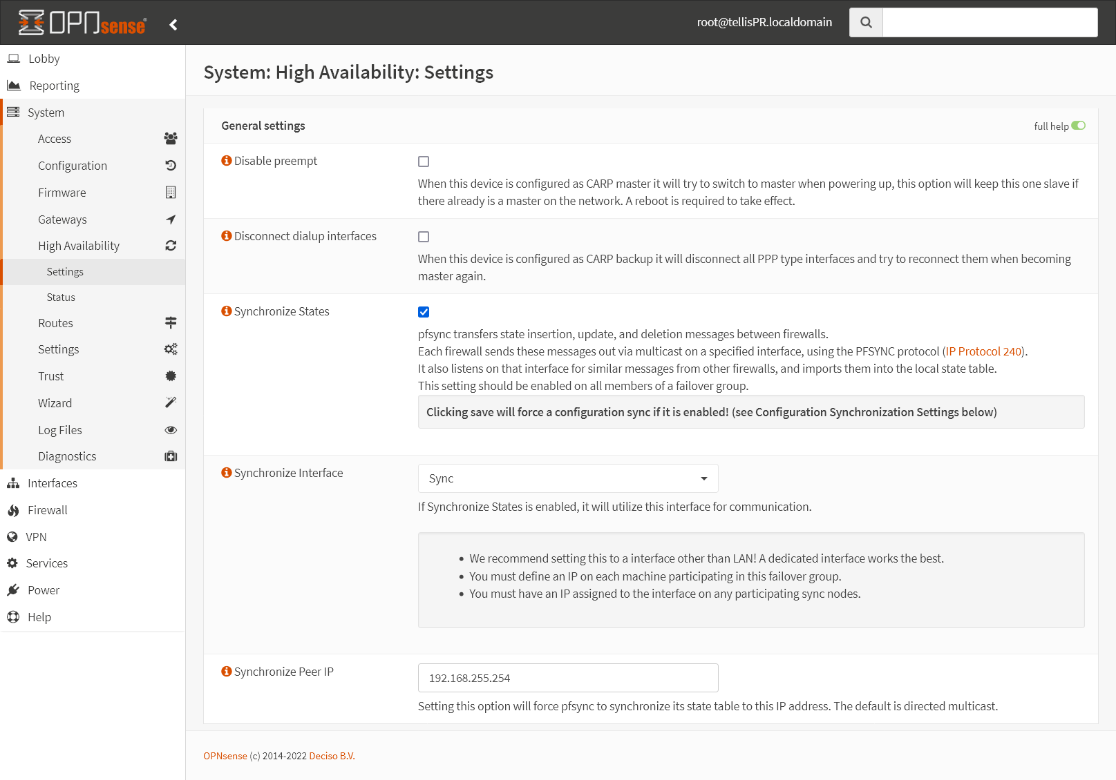 High Availability - General settings