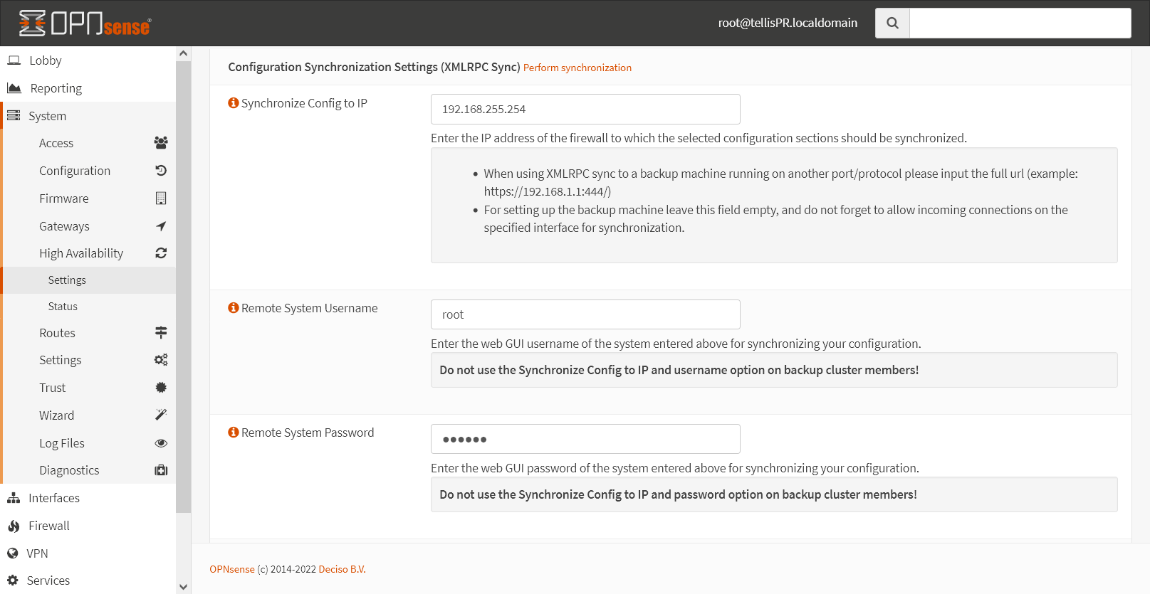 High Availability - Configuration Synchronization Settings