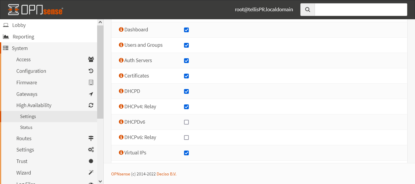 High Availability - Configurações a sincronizar