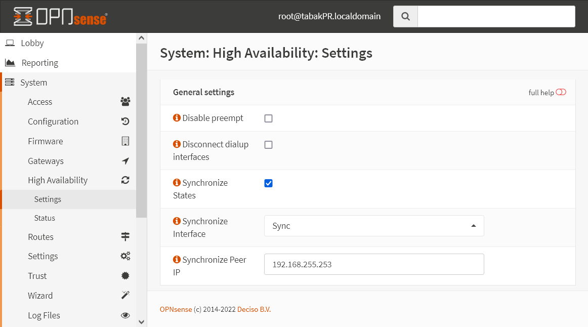 High Availability no firewall secundário