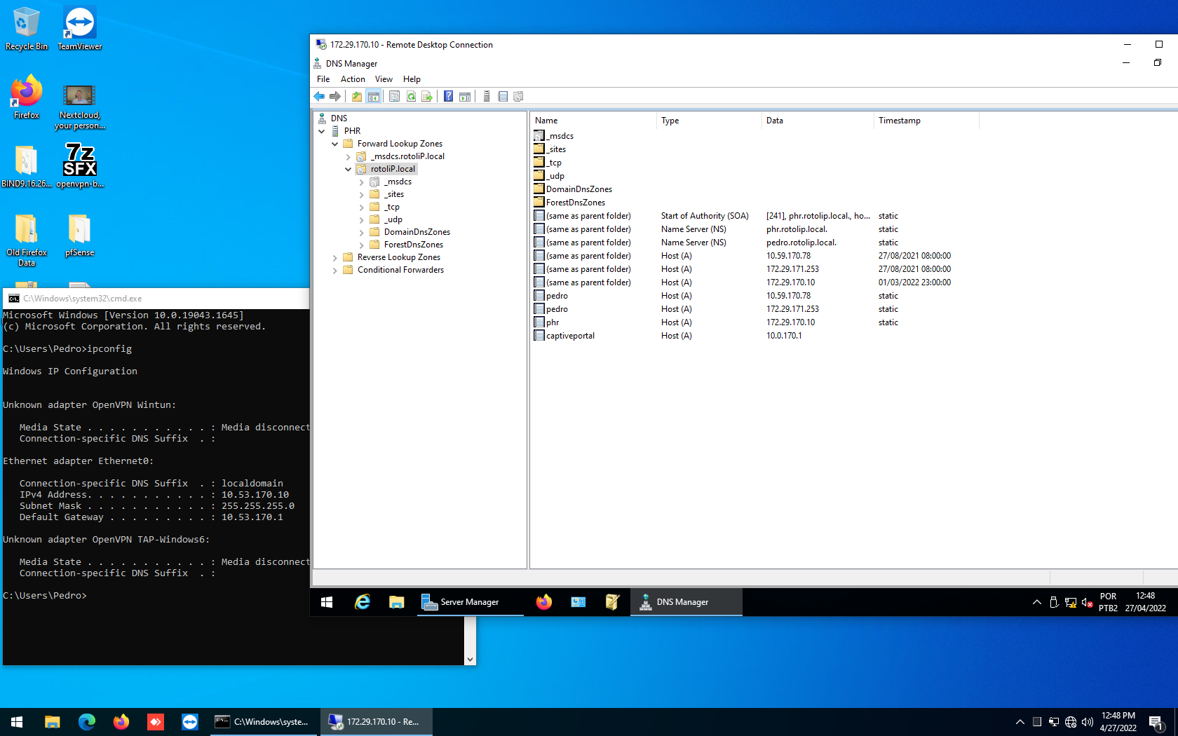Cliente Windows utilizando Remote Desktop através da VPN IPsec através do firewall secundário