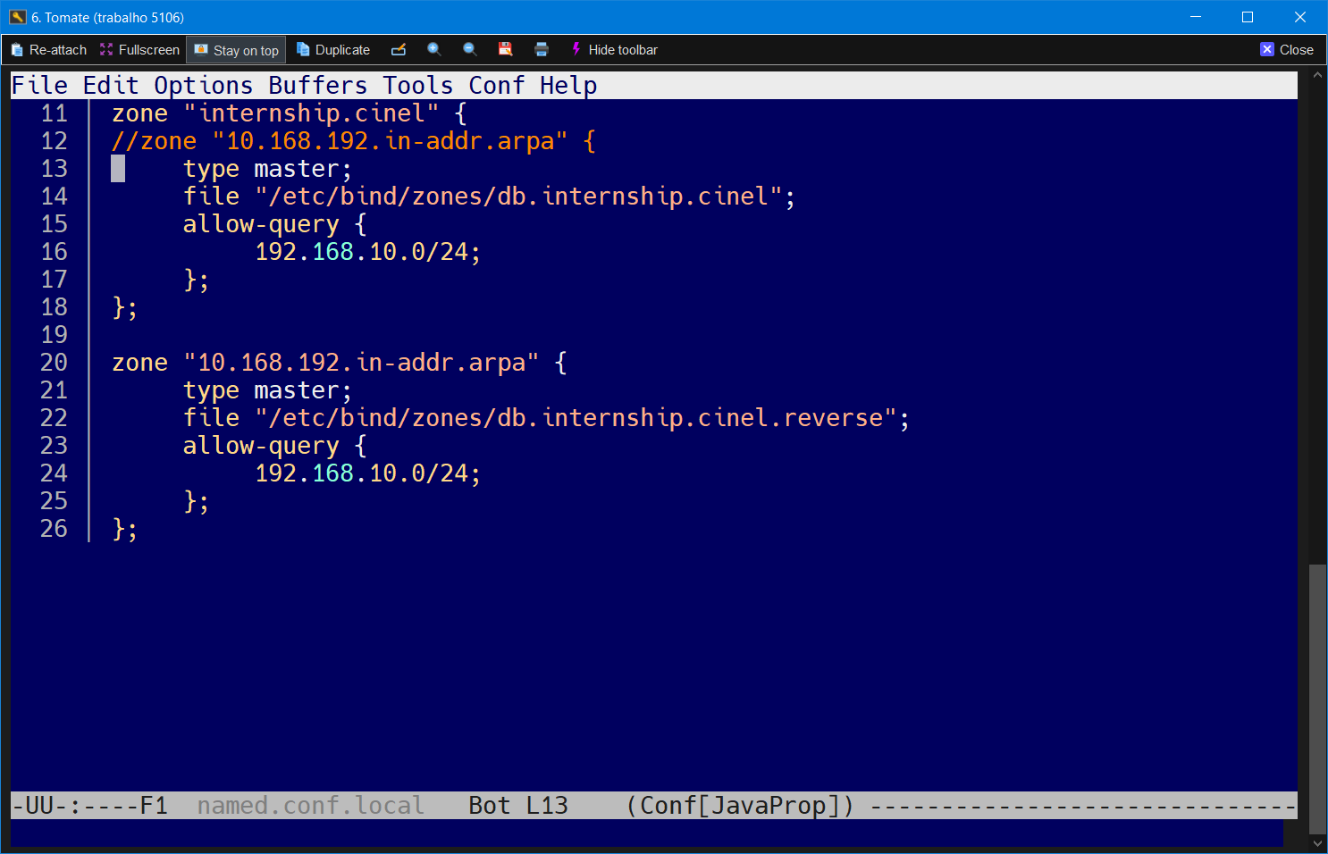 Entrada da nova zona reversa no named.conf.local