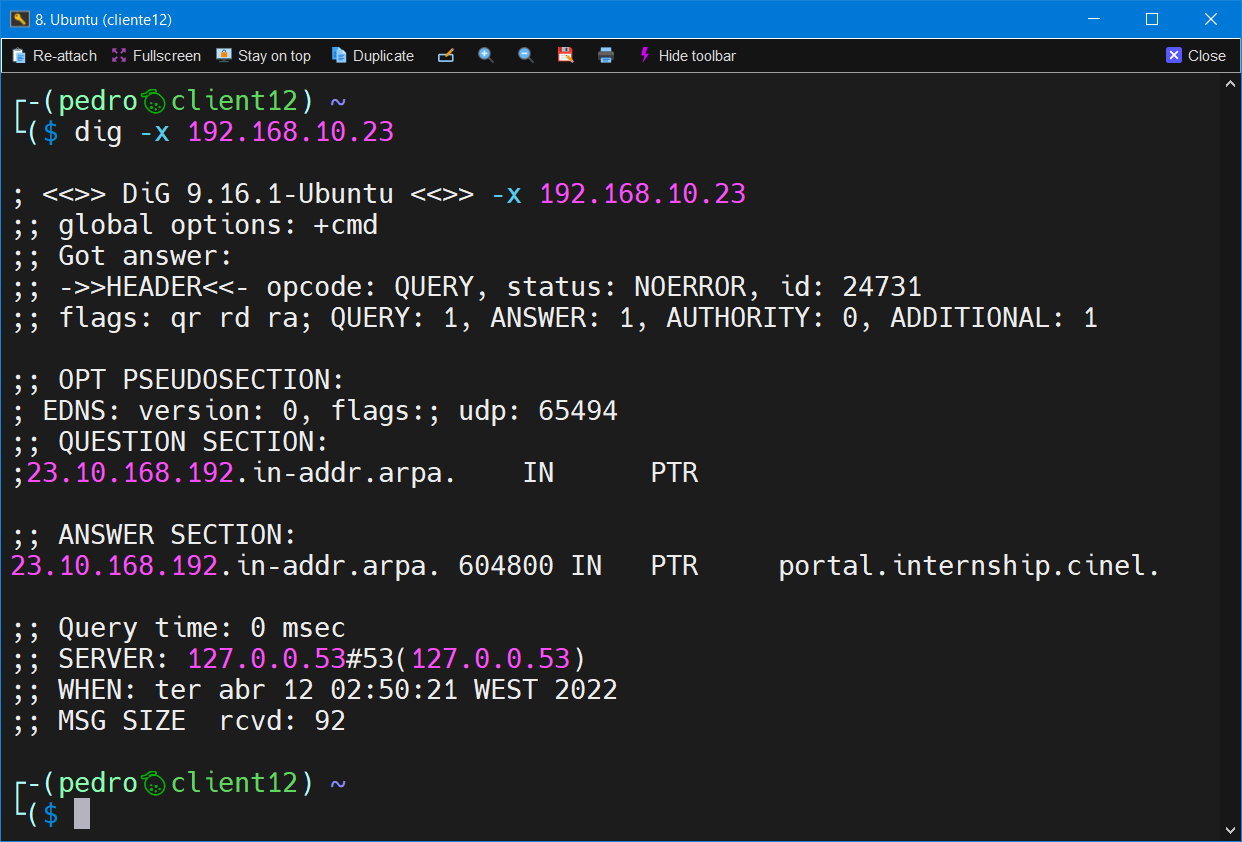Reverse lookup para o IP 192.168.10.23