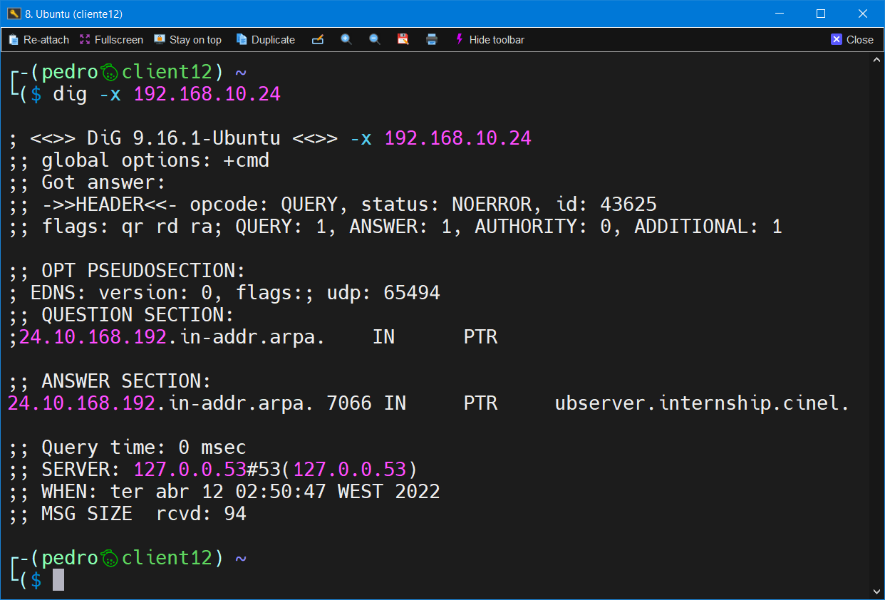 Reverse lookup para o IP 192.168.10.24
