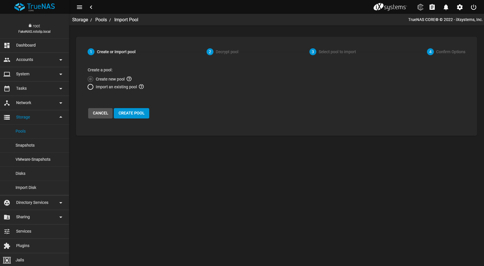 Create or Import pool