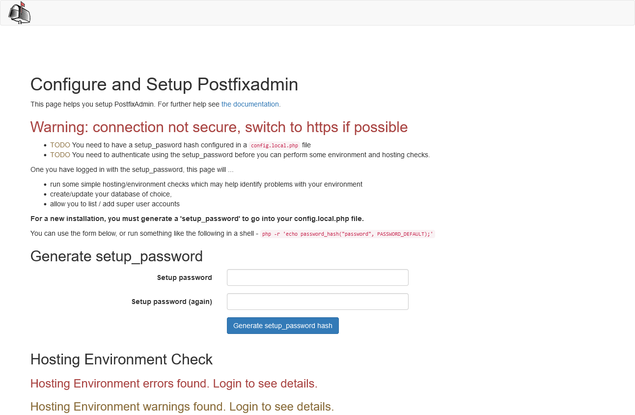 Setup do PostfixAdmin