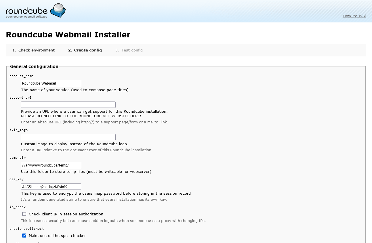 Confgiuração do Roundcube