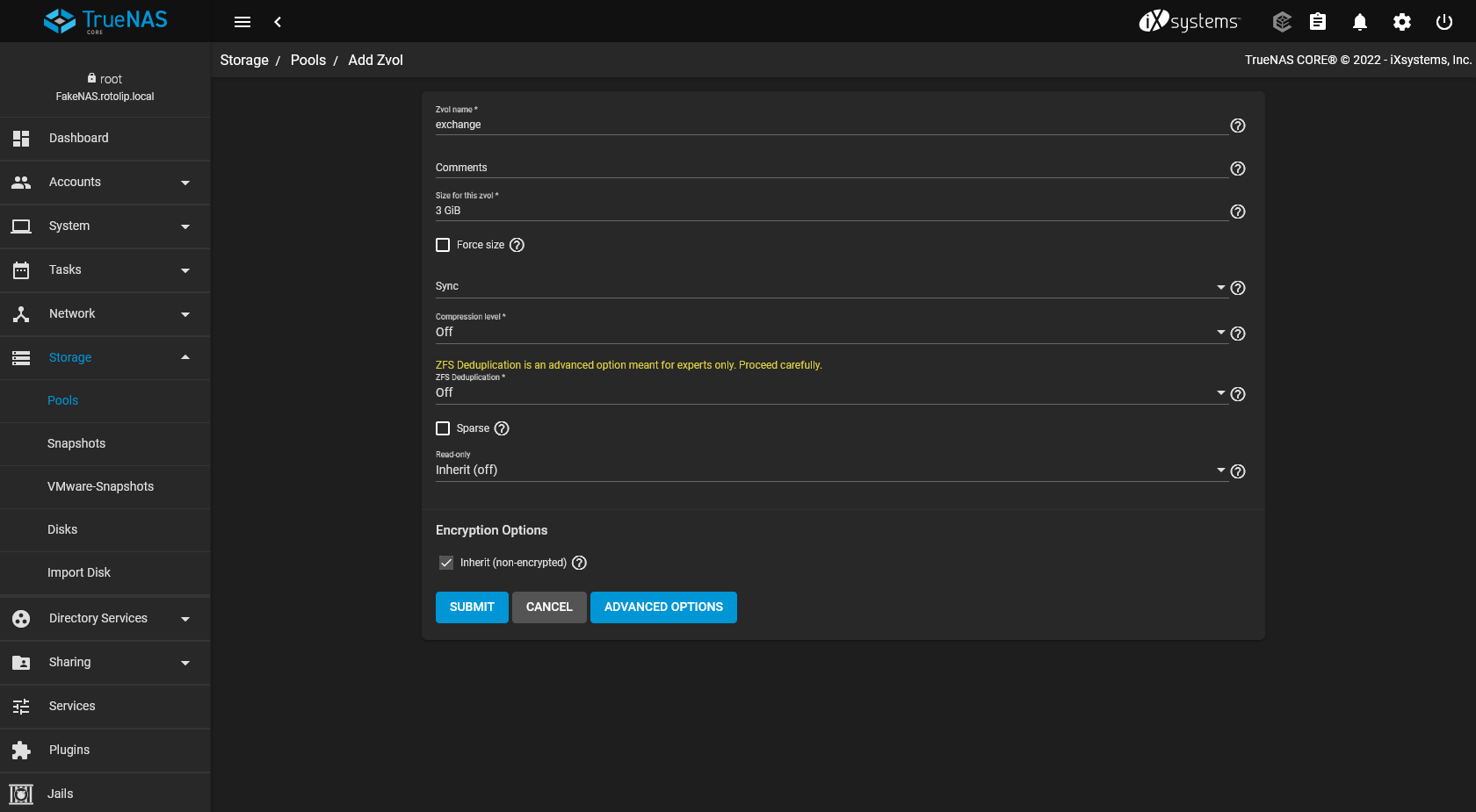 Configuração do zvol