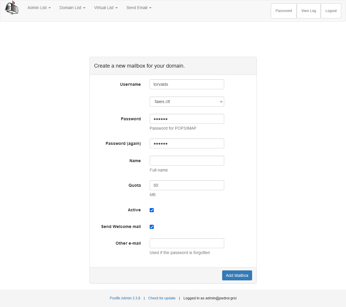 Adicionar nova caixa de correio