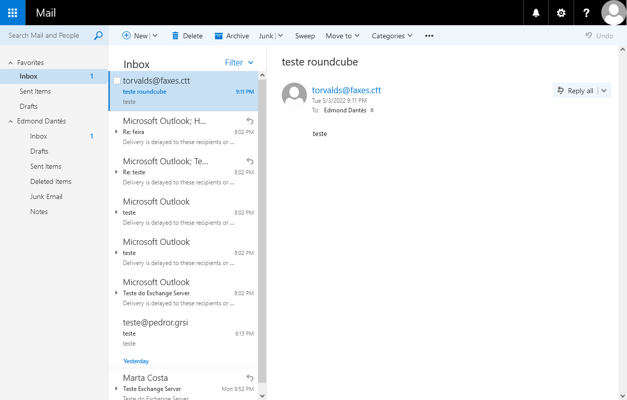 Mensagem recebida no Exchange