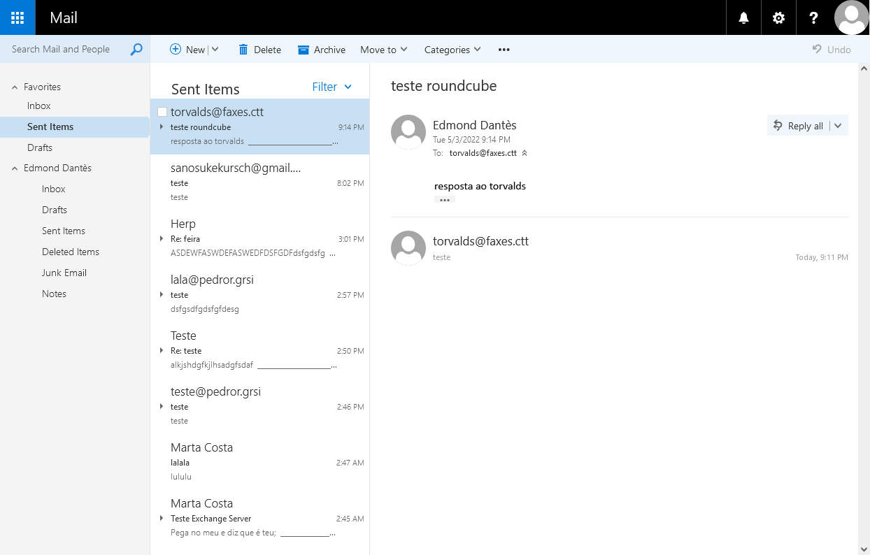 Responsta enviada do Exchange para o Linux