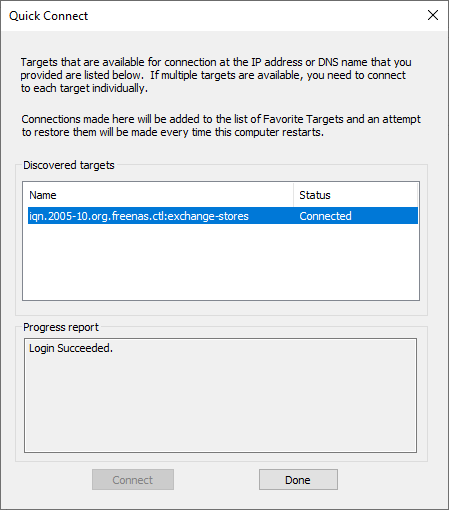 Quick Connect - Dicovered targets